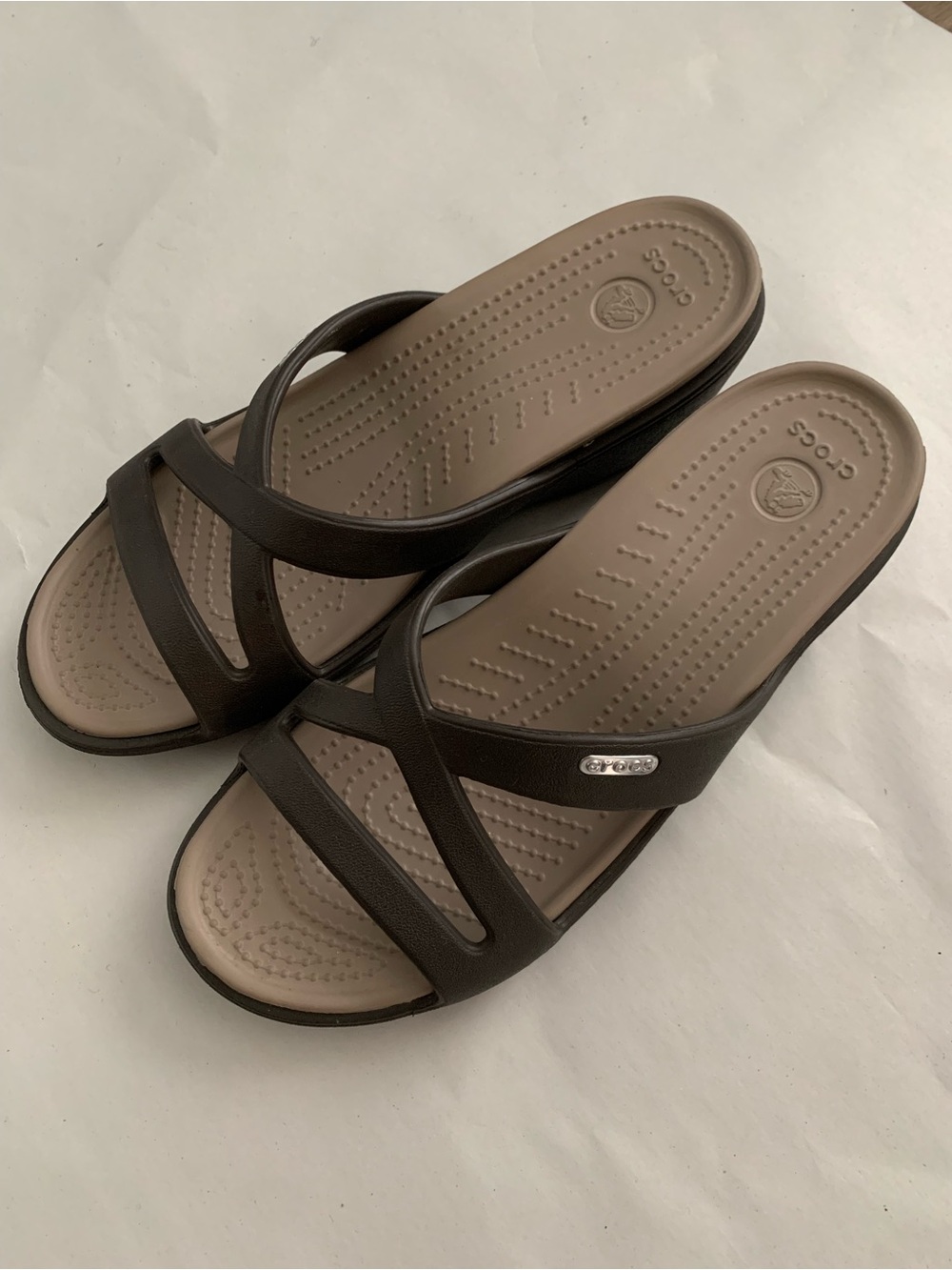 CROCS Women’s Dark Brown & Taupe Slide Sandals